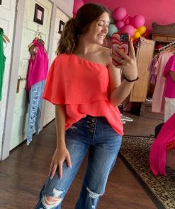 The Pink Leopard One Shoulder Coral Top