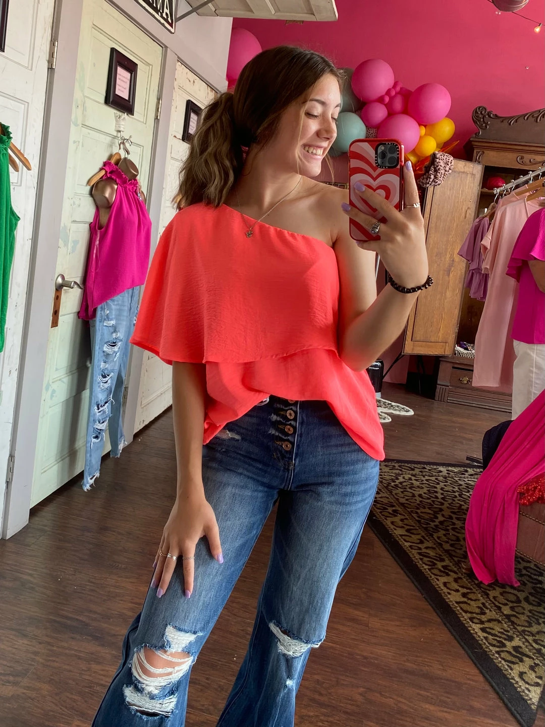 The Pink Leopard One Shoulder Coral Top 1 The Pink Leopard One Shoulder Coral Top