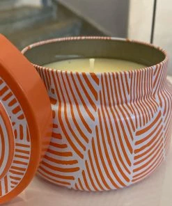 The Pink Leopard CAPRI BLUE - Tangerine Printed Tin- VOLCANO SCENT New Arrivals