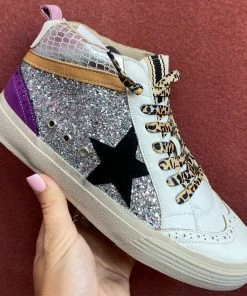 The Pink Leopard Silver Sparkle High Top New Arrivals