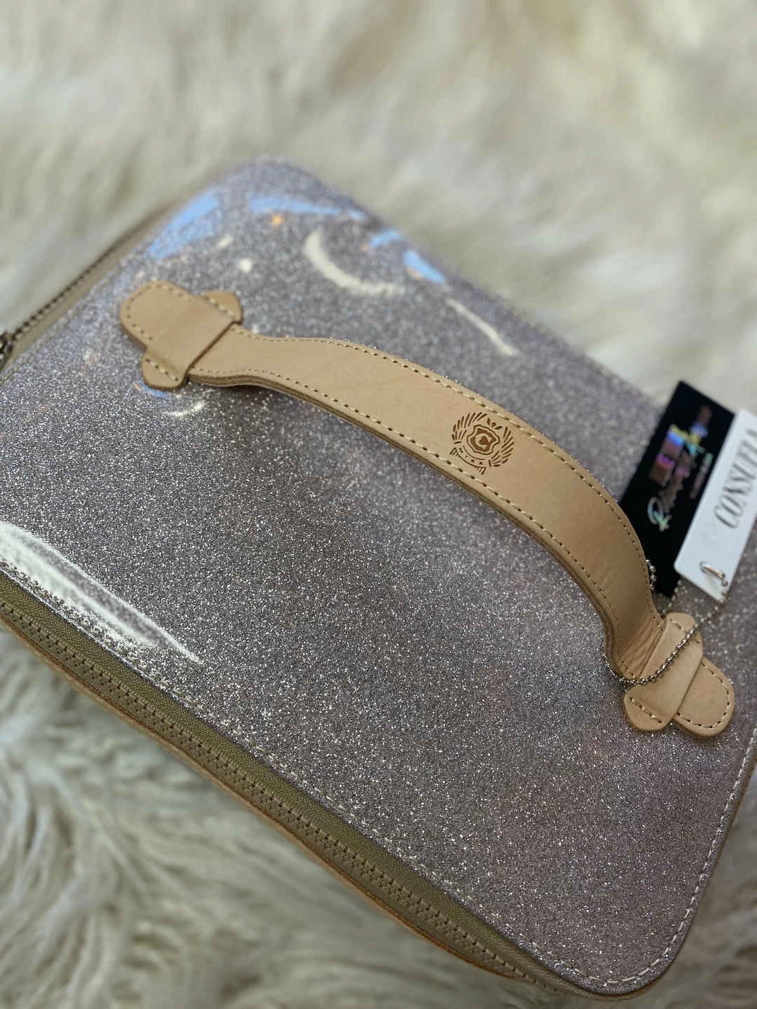 The Pink Leopard New Arrivals Silver Glitter Train Case- Consuela 3 The Pink Leopard New Arrivals Silver Glitter Train Case- Consuela