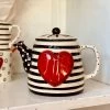 The Pink Leopard Striped Tea Pot With Red Heart