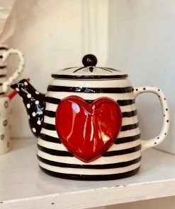 The Pink Leopard Striped Tea Pot With Red Heart