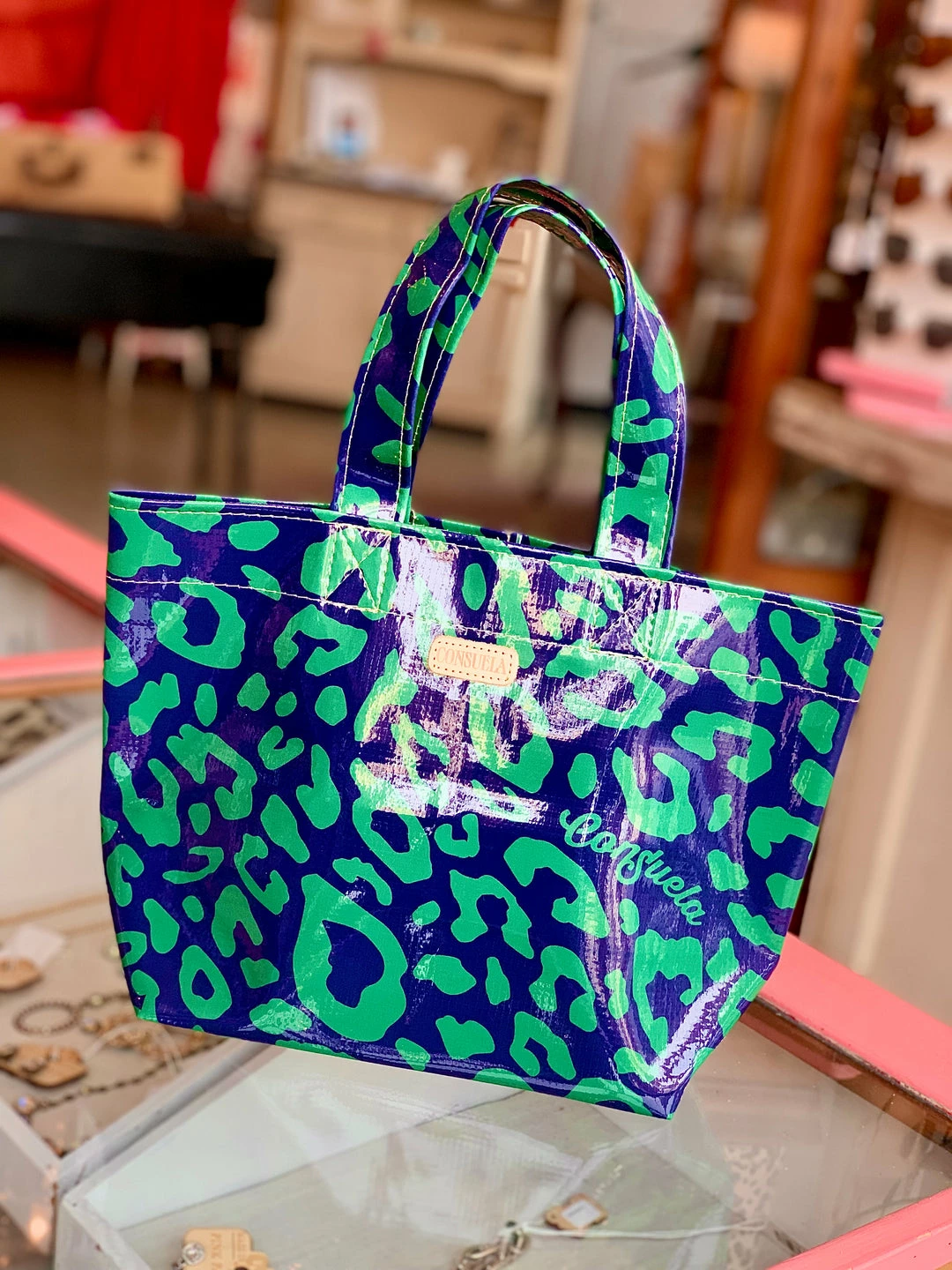 The Pink Leopard New Arrivals CONSUELA - Grab N Go Mini - BLUE/GREEN LEOPARD 1 The Pink Leopard New Arrivals CONSUELA - Grab N Go Mini - BLUE/GREEN LEOPARD