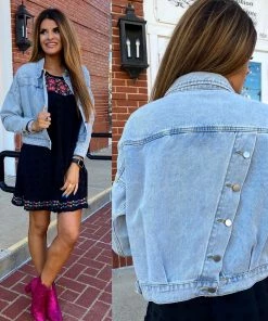 The Pink Leopard New Arrivals Lightwash Denim Cropped Jacket