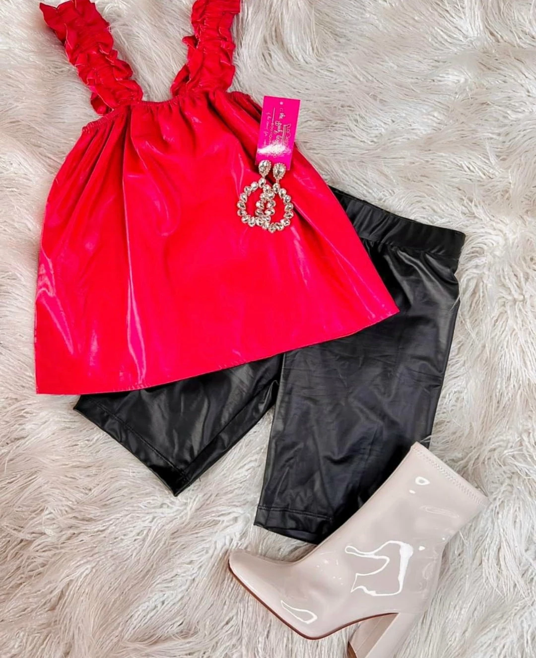 The Pink Leopard Leather Ruffle Tank-Red New Arrivals 1 The Pink Leopard Leather Ruffle Tank-Red New Arrivals