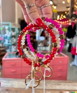 The Pink Leopard Leopard + Beaded Keychain