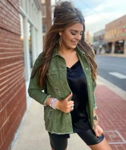 The Pink Leopard New Arrivals Olive Corduroy Jacket - Button Up