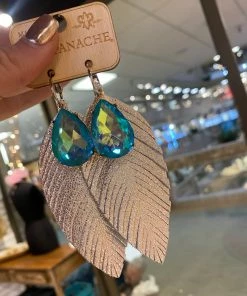 The Pink Leopard Pink Panache - Silver/Blue Stone Feather Earrings New Arrivals