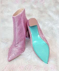 The Pink Leopard New Arrivals BETSY JOHNSON - Light Pink Rhinestone Booties