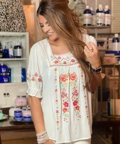 The Pink Leopard The BB Embroidery Top - White New Arrivals