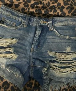 The Pink Leopard Dark Denim Distressed Shorts