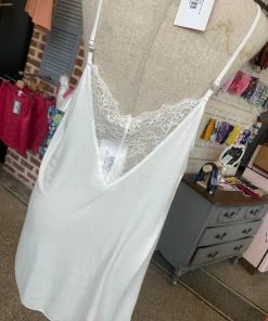 The Pink Leopard New Arrivals White Tank With Lace Detail