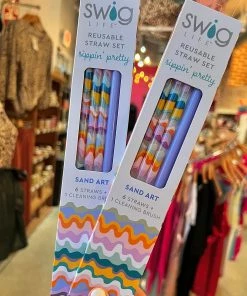 The Pink Leopard Sand Art Reusable Straw Set