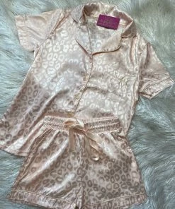 The Pink Leopard New Arrivals Diva Leopard PJ Set (Sold As A Set) - Champagne/Peach