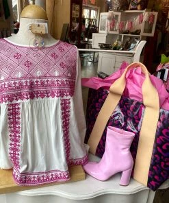 The Pink Leopard Spring Embroidery Top