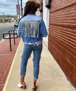 The Pink Leopard Denim Fringe Jacket