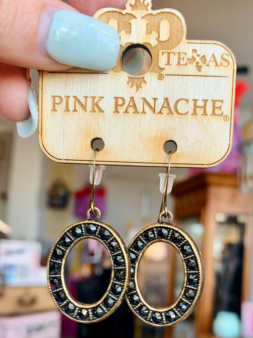 The Pink Leopard PINK PANACHE - Black Stone Oval Drop New Arrivals 1 The Pink Leopard PINK PANACHE - Black Stone Oval Drop New Arrivals