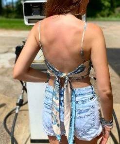 The Pink Leopard Scarf Tie Back Cami-Blue