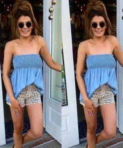 The Pink Leopard New Arrivals Light Denim Babe Top