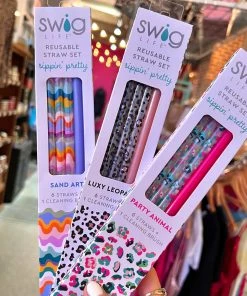 The Pink Leopard Sand Art Reusable Straw Set