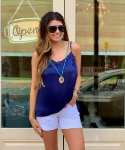 The Pink Leopard New Arrivals Navy Detail Tank - Regular/Plus Size