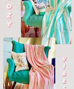 The Pink Leopard SUPER SOFT 50x60 In. Blanket -PINK/WHITE STRIPE