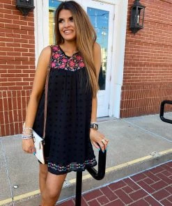 The Pink Leopard Swiss Dot Dress With Embroidery Detail