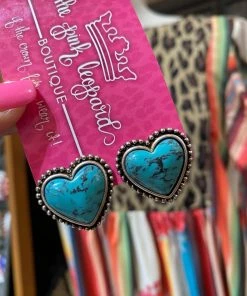 The Pink Leopard Turquoise Heart Earrings