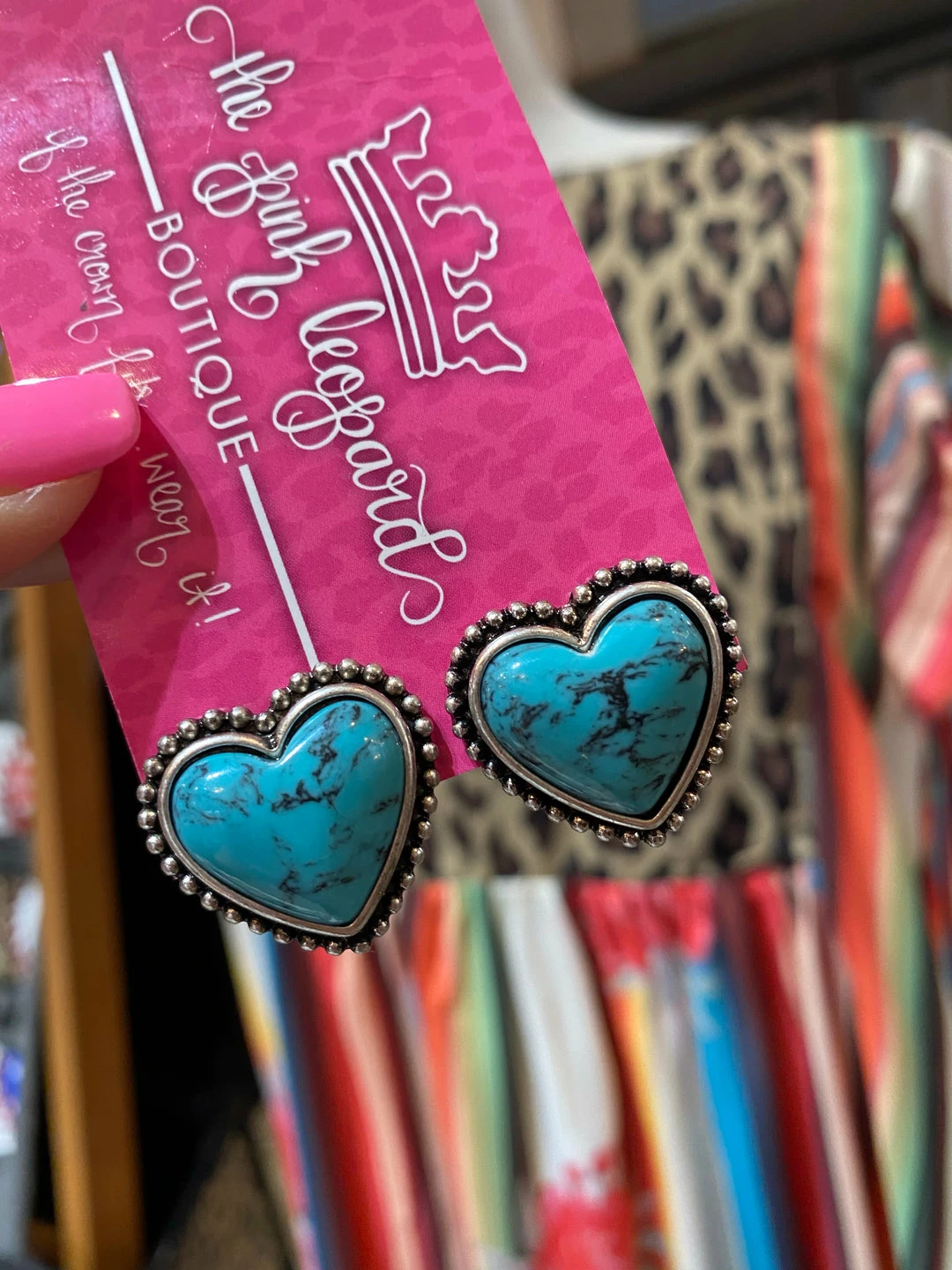 The Pink Leopard Turquoise Heart Earrings 1 The Pink Leopard Turquoise Heart Earrings