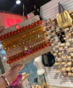 The Pink Leopard PINK PANACHE- Shades Of Orange Beaded Bracelets
