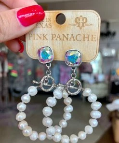 The Pink Leopard PINK PANACHE Iridescent Silver Pearl Earrings