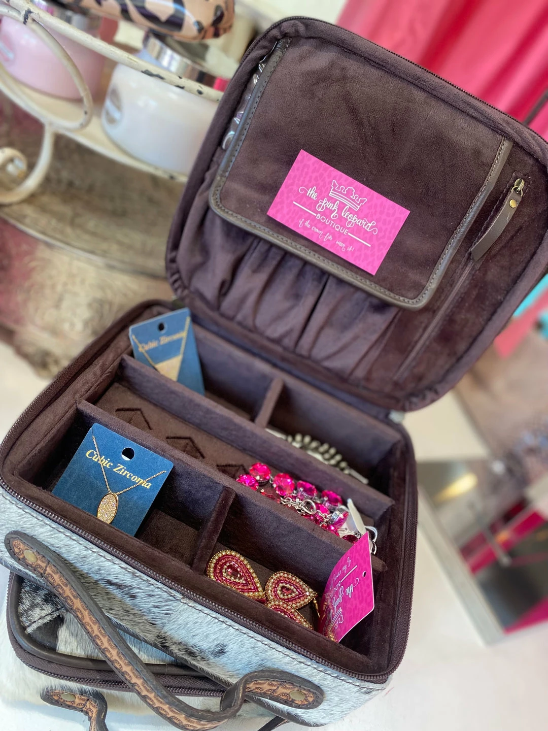 The Pink Leopard Tooled Leather / Cowhide Jewelry Case New Arrivals 5 The Pink Leopard Tooled Leather / Cowhide Jewelry Case New Arrivals