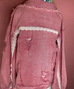 The Pink Leopard New Arrivals Distressed Pink Denim Jacket