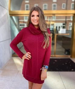 The Pink Leopard New Arrivals Classy Turtleneck Tunic- Wine