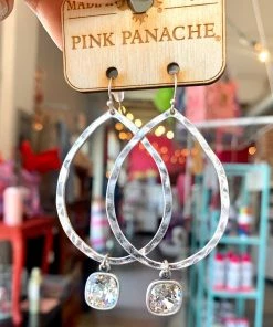 The Pink Leopard PINK PANACHE - Oval / Stone Drop - Silver