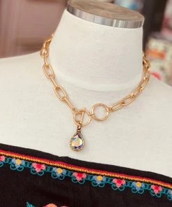 The Pink Leopard New Arrivals PINK PANACHE - GOLD Link Chain Drop AB Stone Necklace