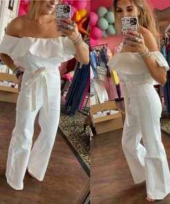 The Pink Leopard White Denim Jumpsuit New Arrivals