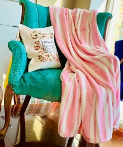 The Pink Leopard SUPER SOFT 50x60 In. Blanket -PINK/WHITE STRIPE