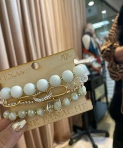 The Pink Leopard PINK PANACHE - Shades Of Cream Detailed Bracelet Set New Arrivals