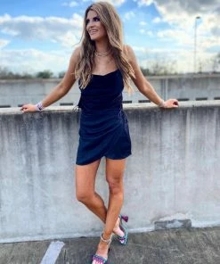 The Pink Leopard Strappy Velvet Tank - Black New Arrivals