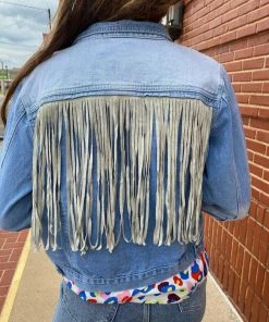 The Pink Leopard Denim Fringe Jacket
