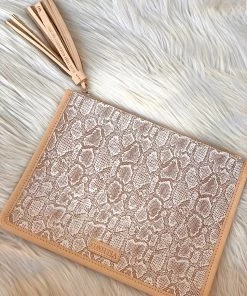 The Pink Leopard CONSUELA - Anything Goes Pouch - Clay Snakeskin New Arrivals