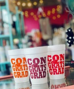 The Pink Leopard New Arrivals Congrats GRAD - Styrofoam Cups - RED