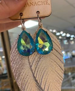 The Pink Leopard Pink Panache - Silver/Blue Stone Feather Earrings New Arrivals