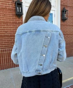 The Pink Leopard New Arrivals Lightwash Denim Cropped Jacket