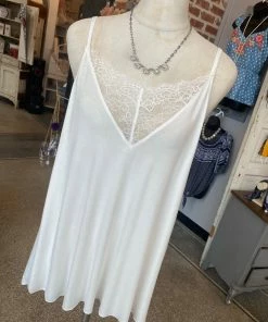 The Pink Leopard New Arrivals White Tank With Lace Detail