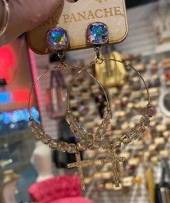 The Pink Leopard PINK PANACHE- Dainty Cross Dangle Earrings