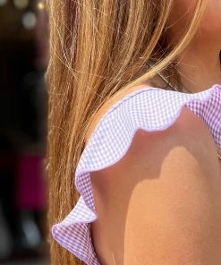 The Pink Leopard Purple Gingham Top