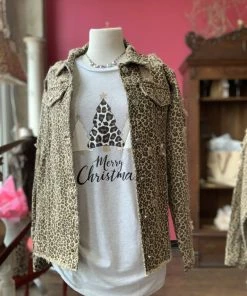 The Pink Leopard New Arrivals Dark Leopard Distressed Denim Jacket